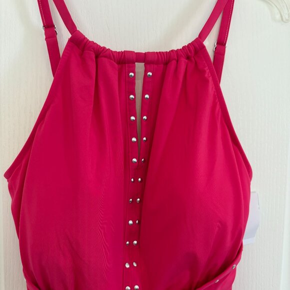 Magicsuit by Miraclesuit Riveted Diana Swimsuit 1-PC Coral Rose Pink Size 14 NEW - Picture 5 of 10